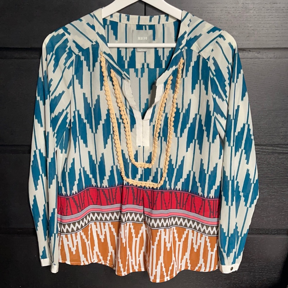 Maeve Aztec Tribal Ikat Blouse.